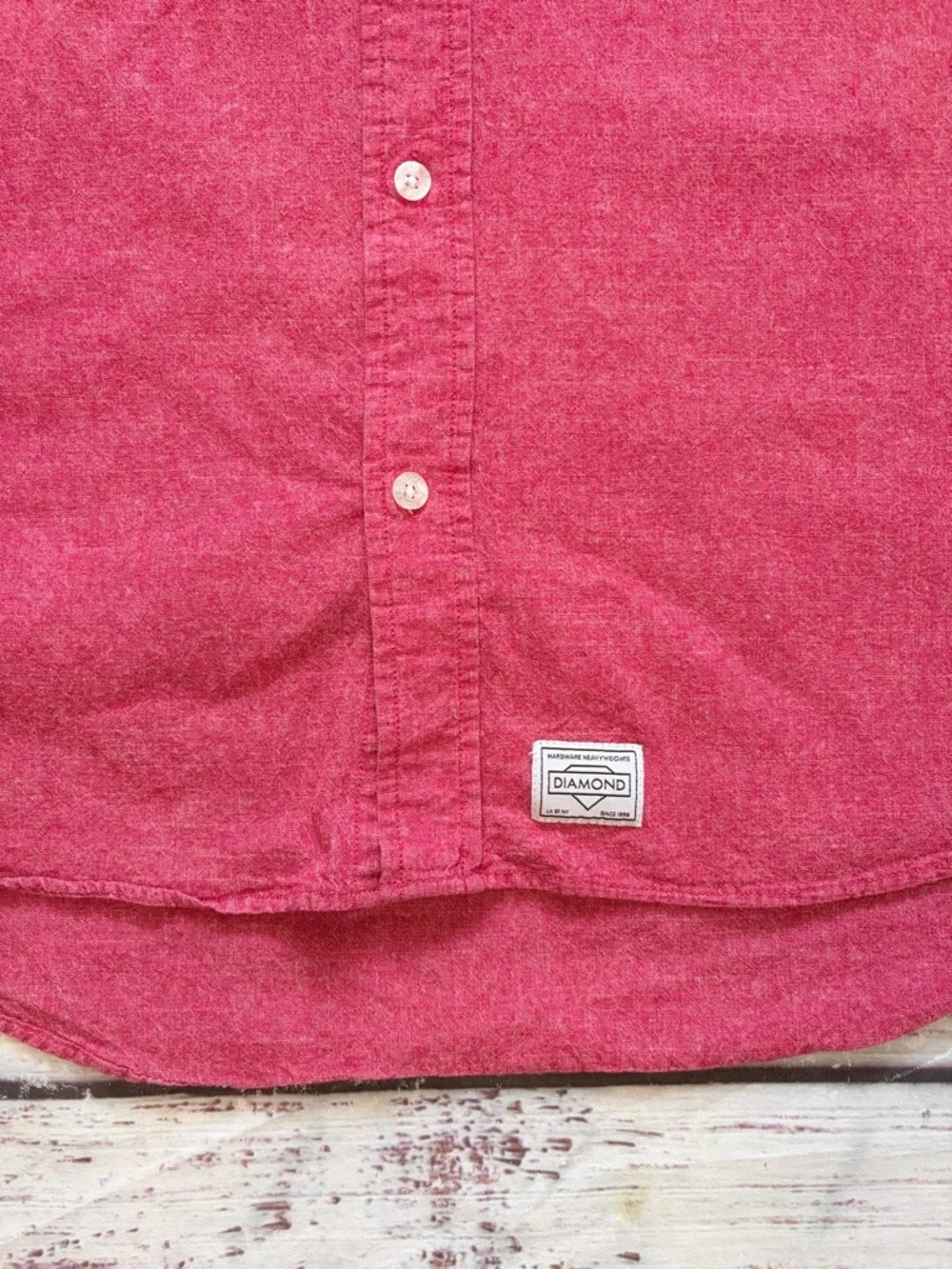 Diamond Short-Sleeve Button-Down Shirt - Red 100% Cotton - Picture 6 of 6